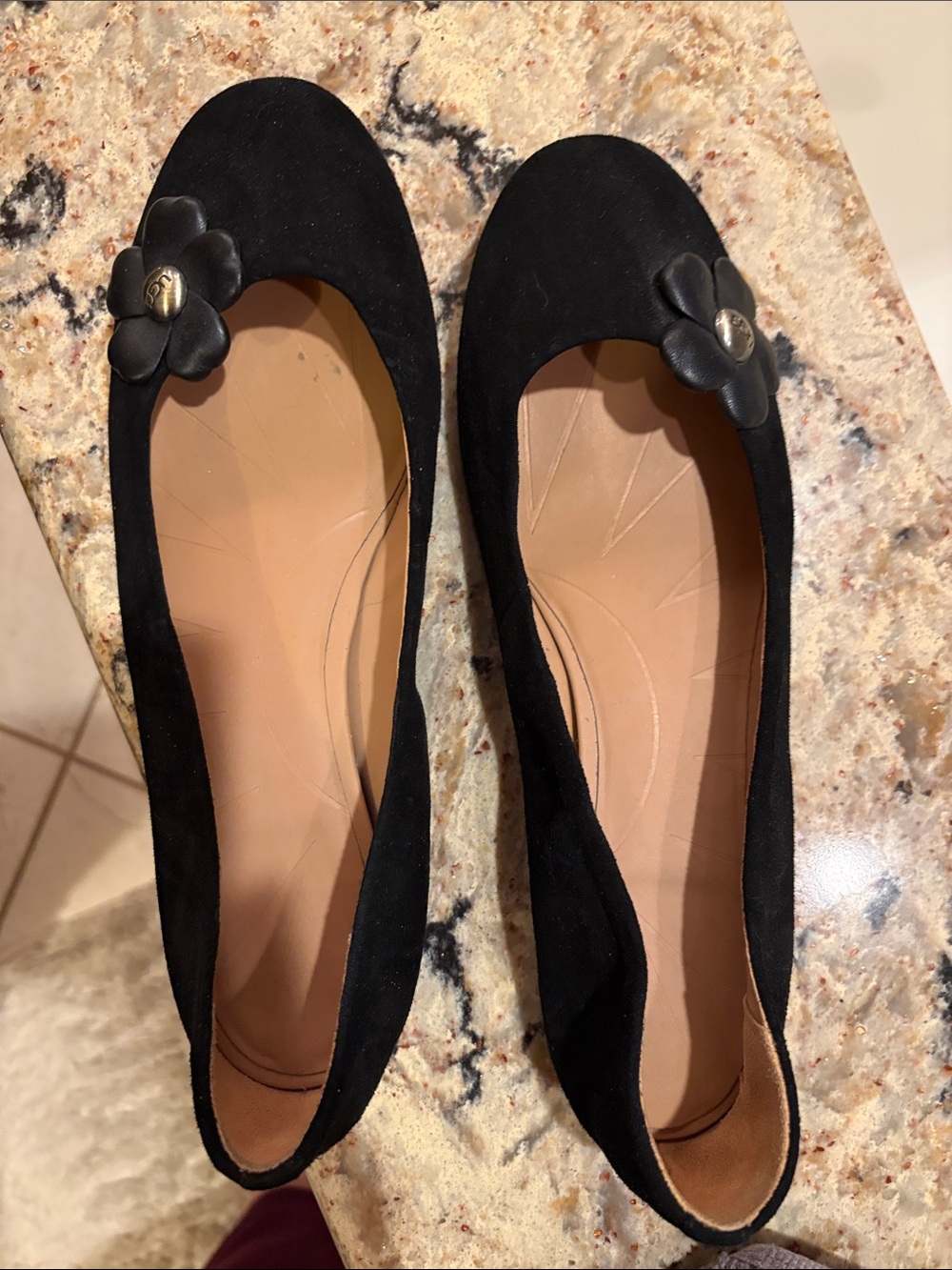 UGG Black Suede Floral Ballet Flats